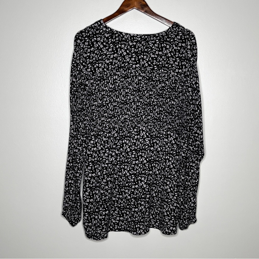 Knox Rose Black Floral Print Long Sleeve Peasant Style Top Hi-L Womens Size XXL - Picture 5 of 12